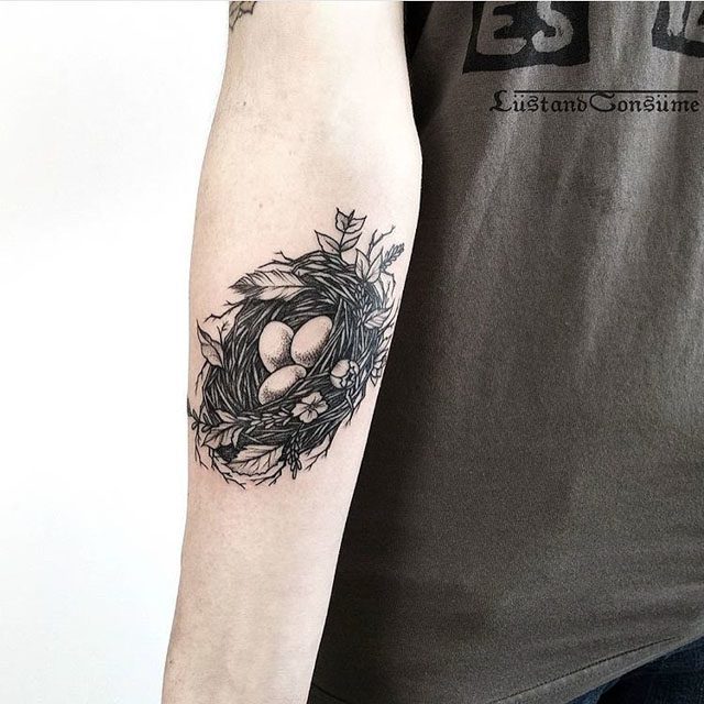 the tattoo of a nest on arm