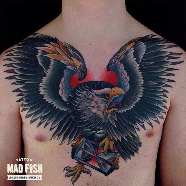 big eagle tattoo on chest
