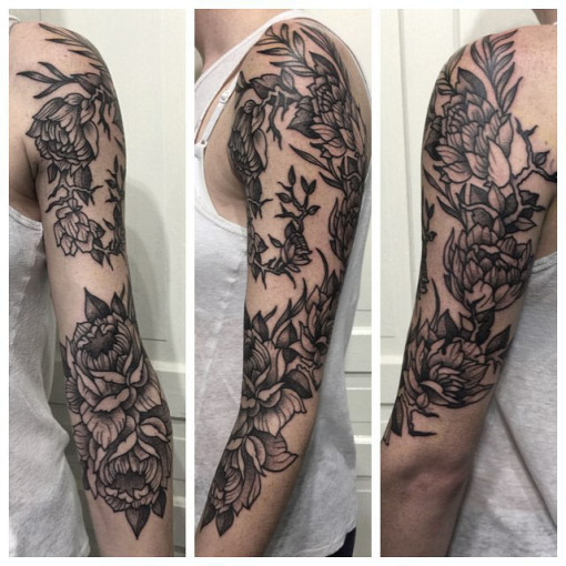 Etching Flower Tattoo Sleeve - Best Tattoo Ideas Gallery