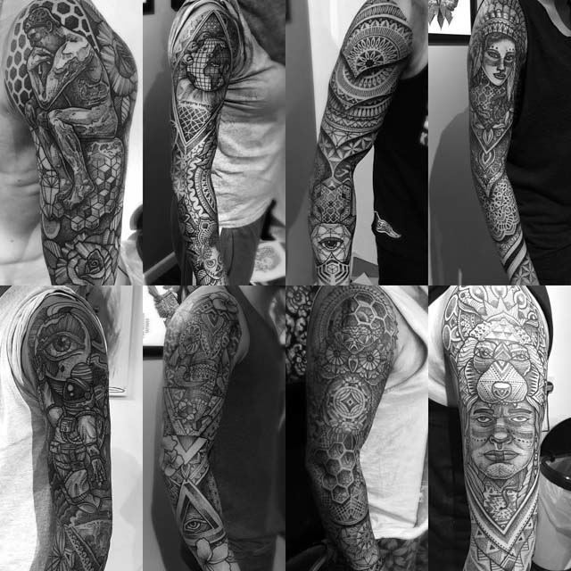 a lot of sleeve tattoos in one
