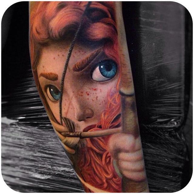 arm tattoo of Merida from the Brave