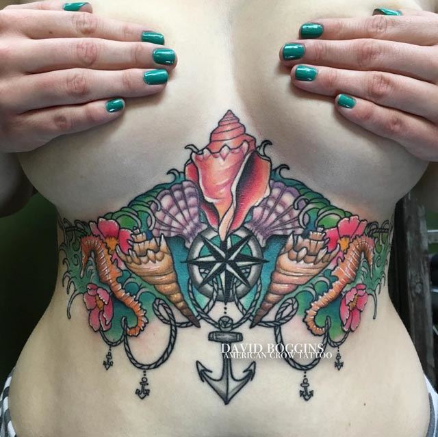 nautical tattoo under boobs