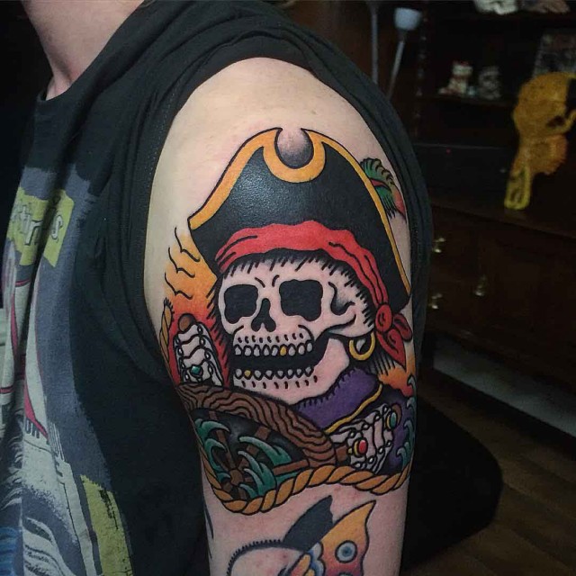 shoulder skeleton pirate tattoo