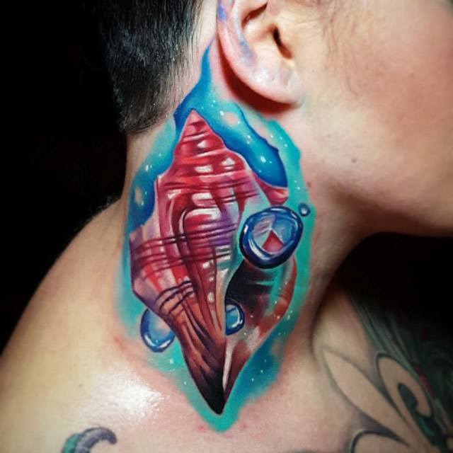 neck tattoo seashell