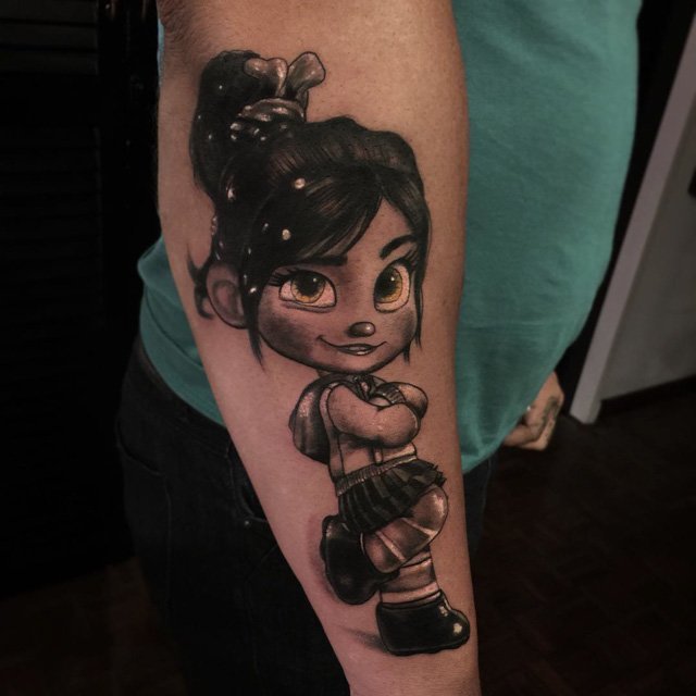 cartoon princess vanellope tattoo on arm