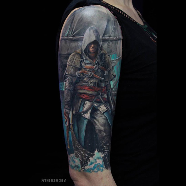 realistic shoulder tattoo Assassin's Creed