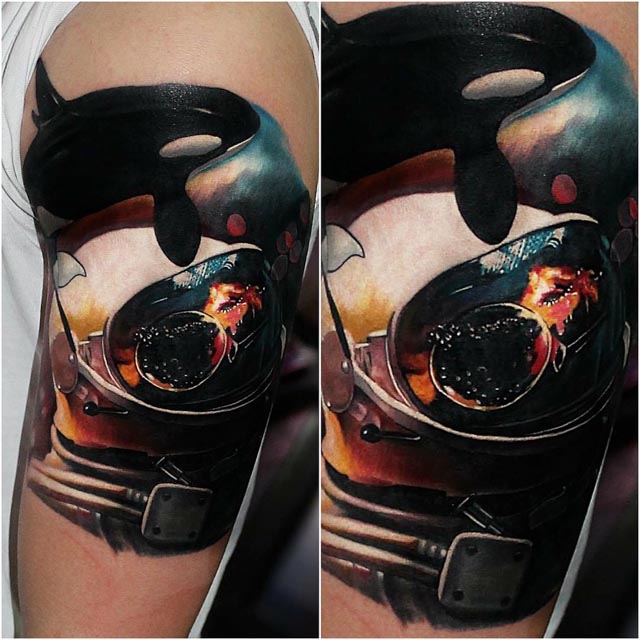 space tattoo design killer whale