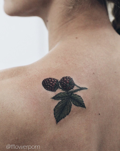 raspberry tattoo shoulder blade