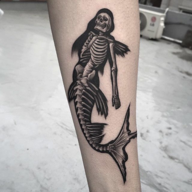 mermaid skeleton tattoo