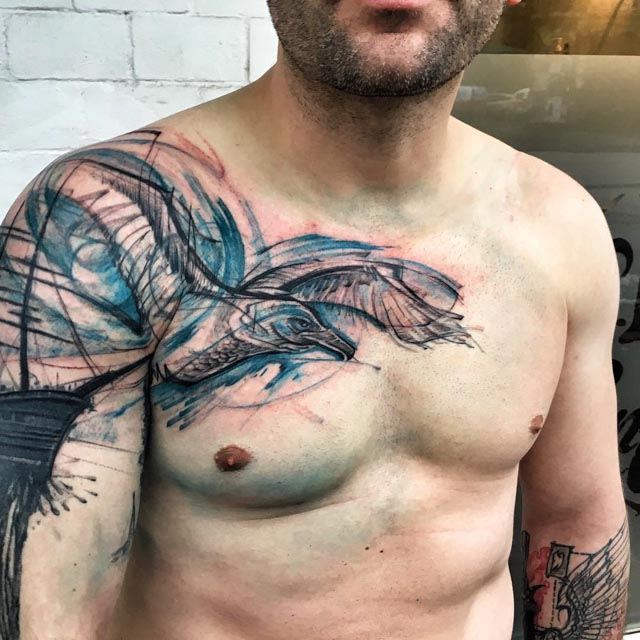 shoulder chest tattoo seagul