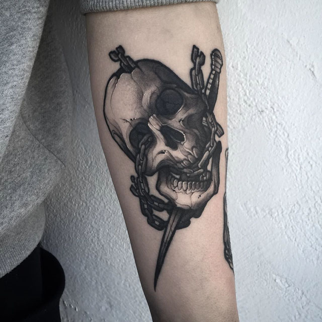 Skull with Chain Tattoo