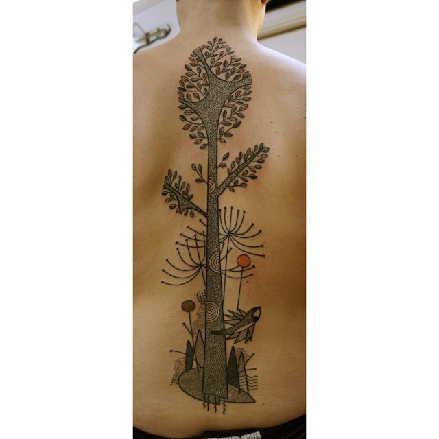 abstract tree tattoo on back