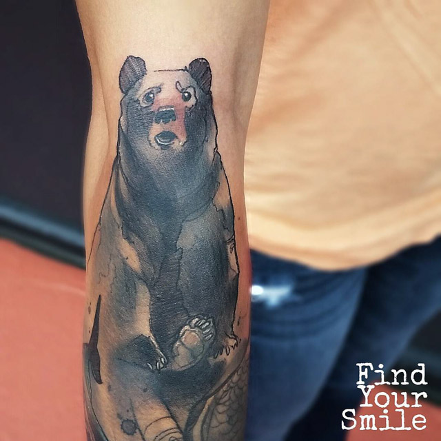 watercolor tattoo of bear