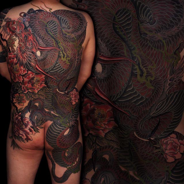Yakuza dragon tattoo on back