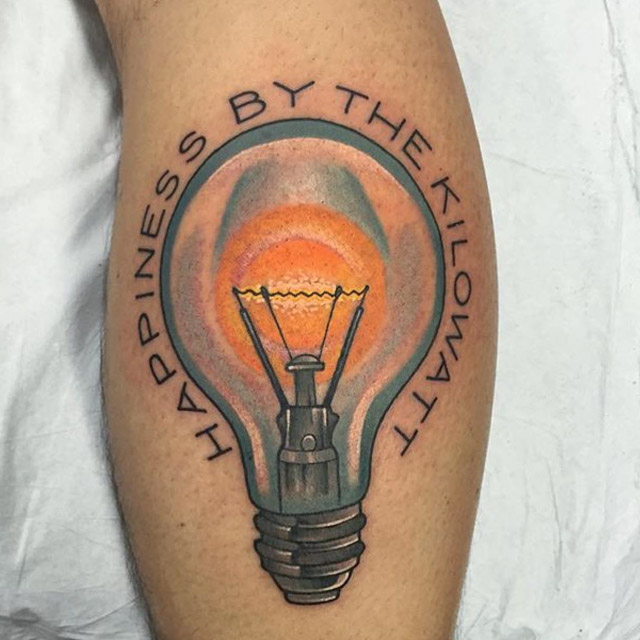 light bulb tattoo with lettering