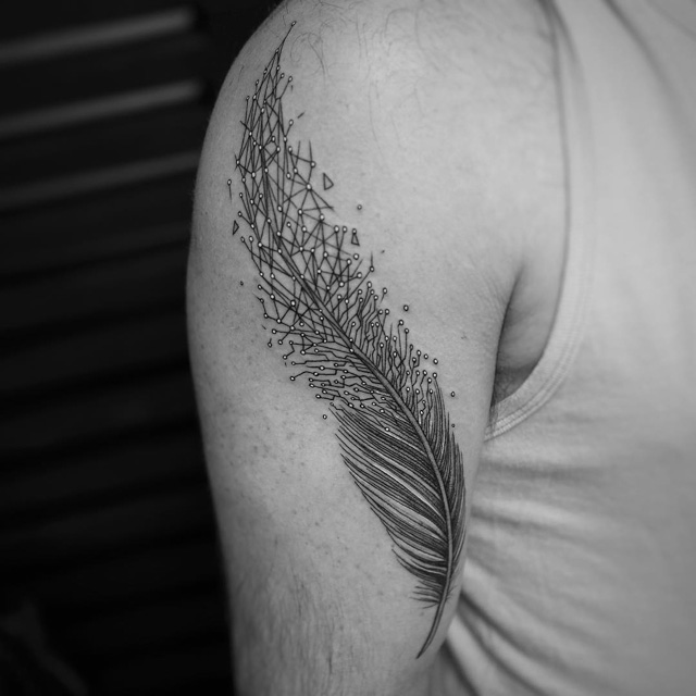 feather tattoo on shoulder