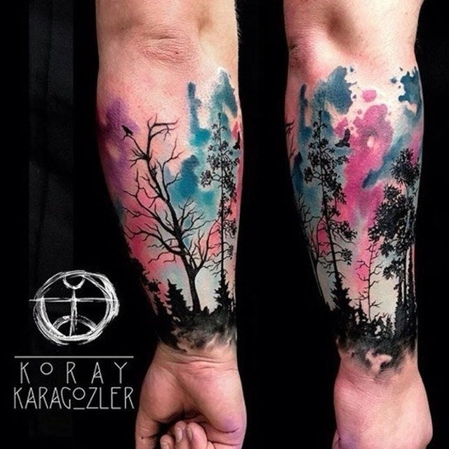 forest tattoo watercolor