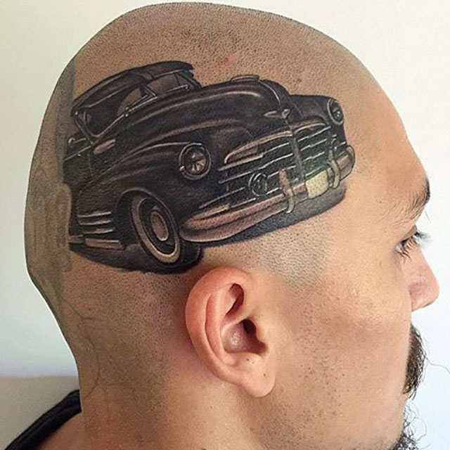 chicano car head tattoo