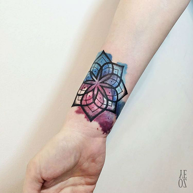 watercolor wrist tattoo mandala