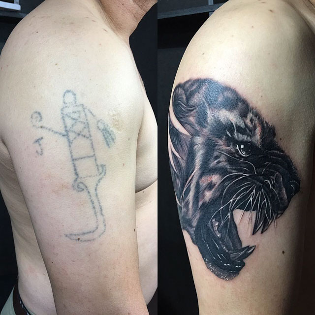 Cover Up Shoulder Panther Tattoo