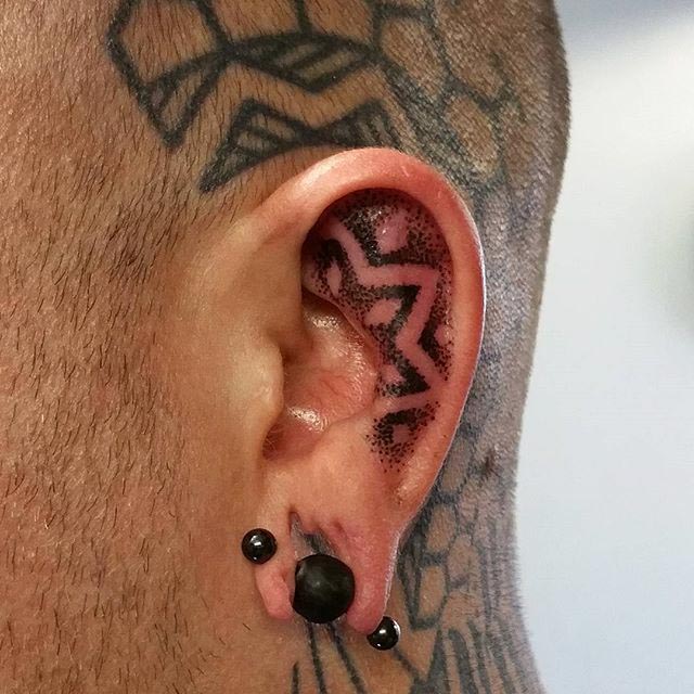 Ear Cartilage Tattoo by @sixtysixtattoo
