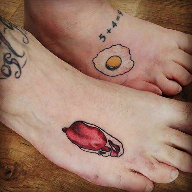 Egg and Bacon Tattoos on Feet