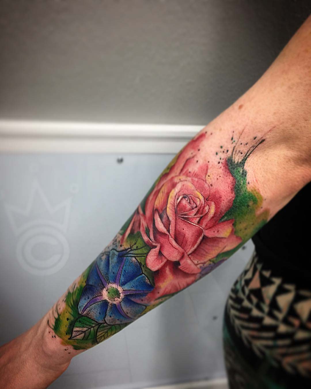half sleeve floral tattoo watercolor