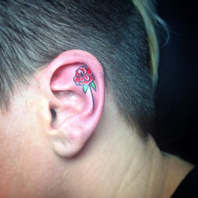 Flower Tattoo Inside Ear by bradmurphytattoo