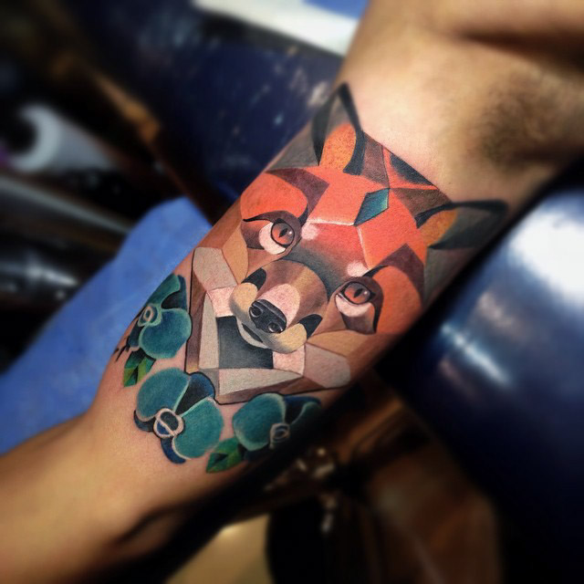 Fox Art Tattoo by tattoosbysantiago3