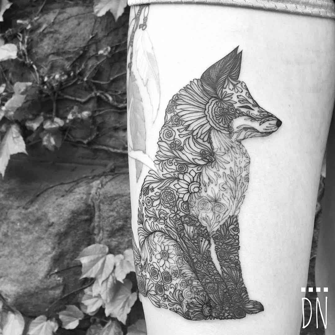 flowers fox tattoo
