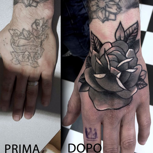 Hand Tattoo Cover Up by Mattia Giks Esposito