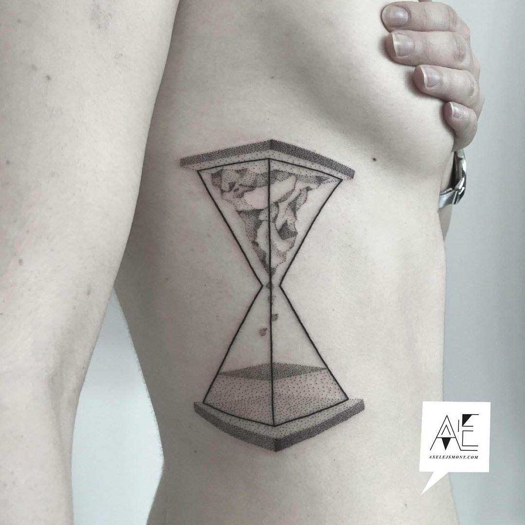 body side hourglass tattoo dotwork
