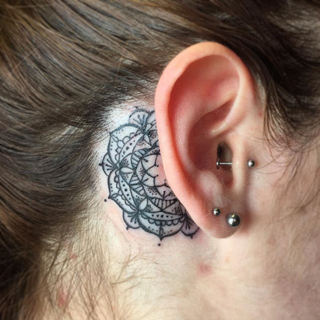 Mandala Tattoo Behind Ear