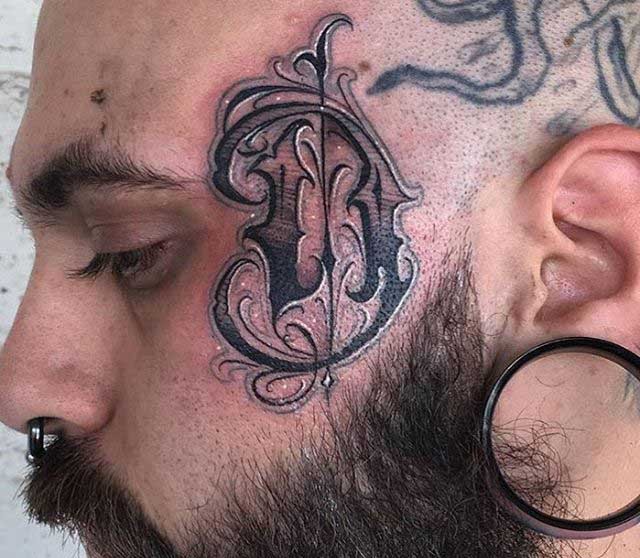 Chicano Lettering Face Tattoo