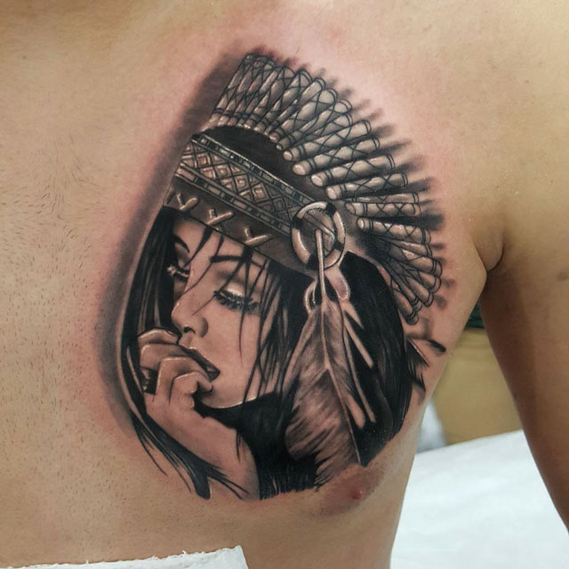 Native Indian Girl Tattoo by ugur aydin