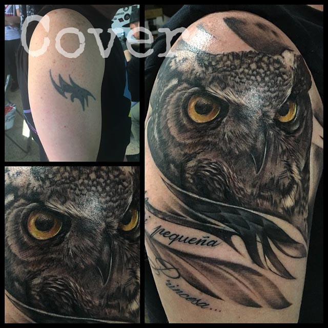 Coverup Owl with rose   Tattoos by TioLu 