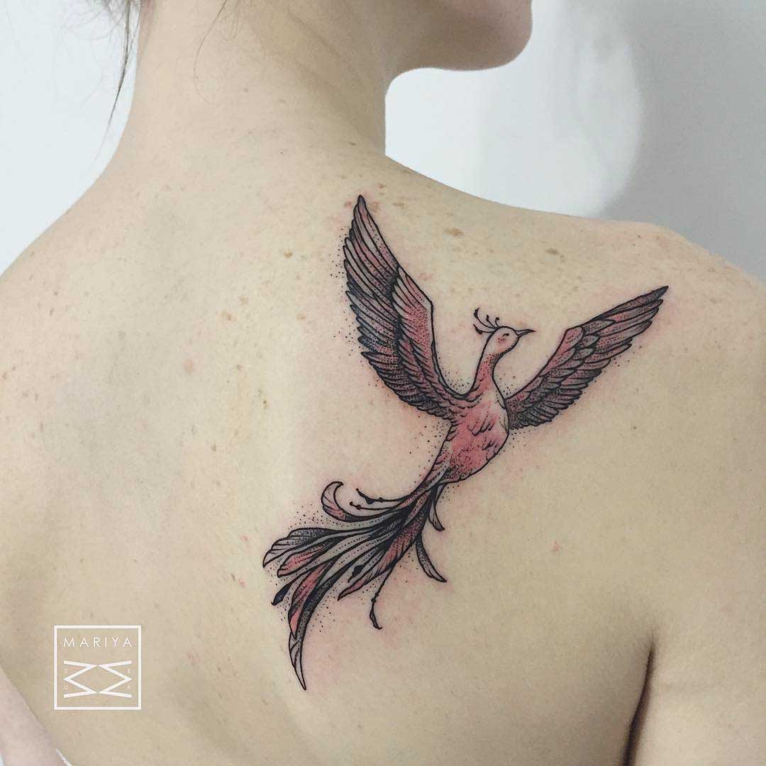 phoenix tattoo on shoulder blade
