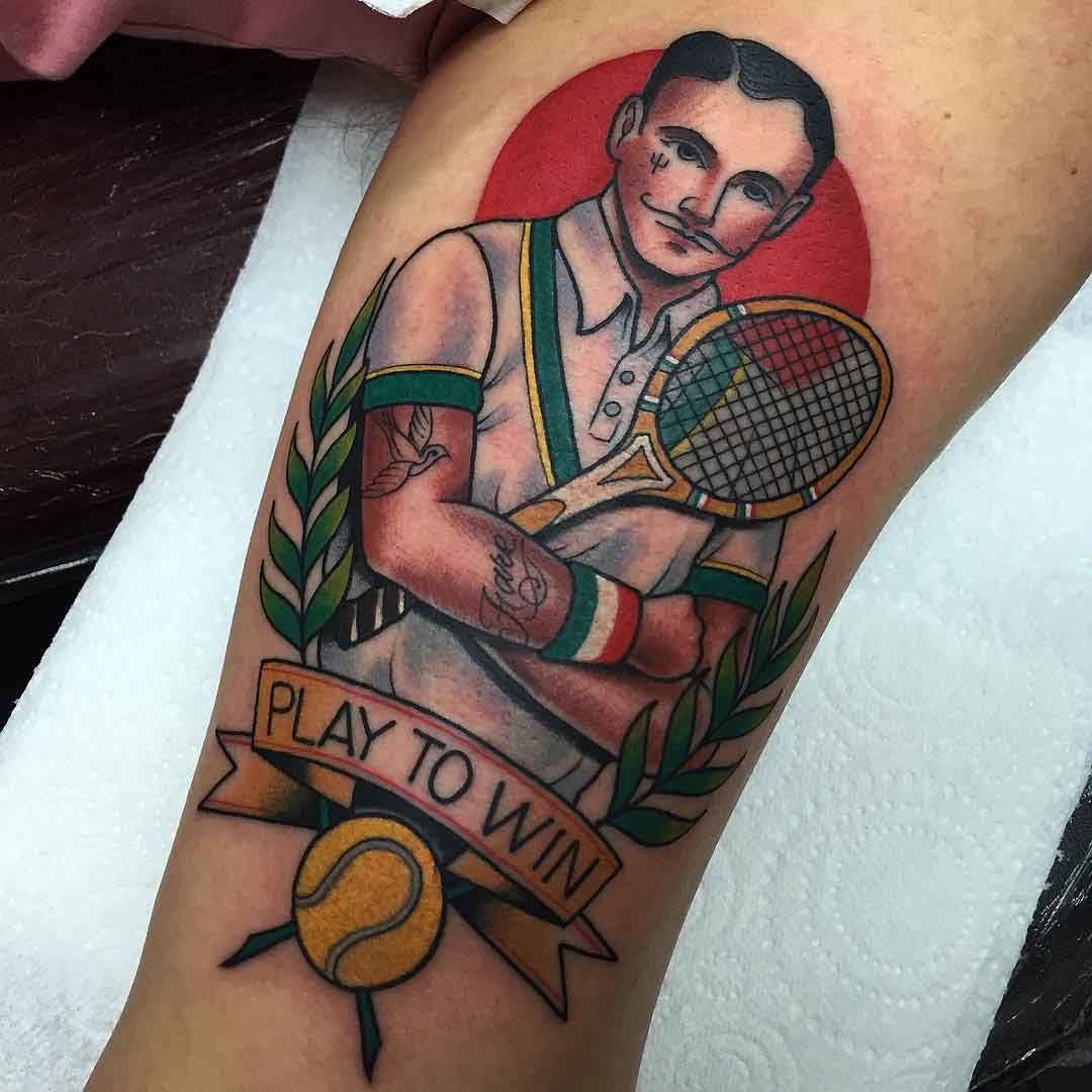 neotraditional tennis tattoo