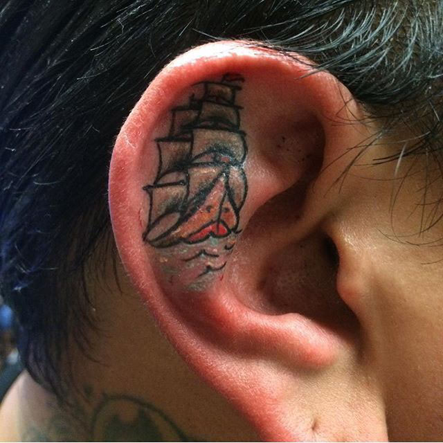 Ship Tattoo in Ear by @richardsalsbury