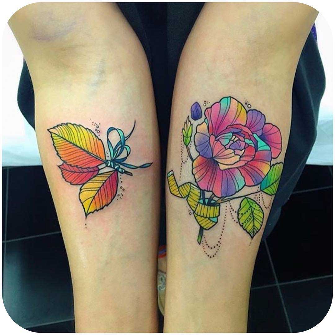 colorful floral tattoos