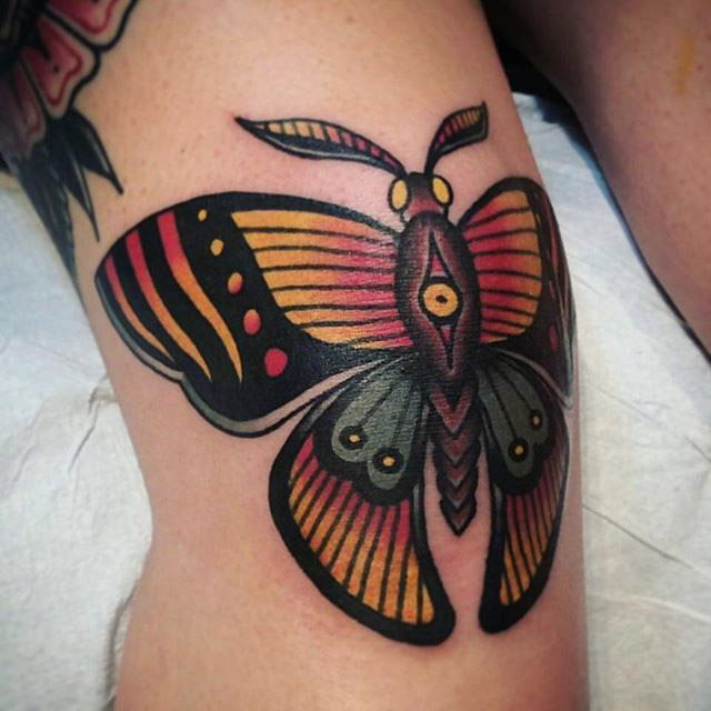 Traditional Butterfly Knee Tattoo
