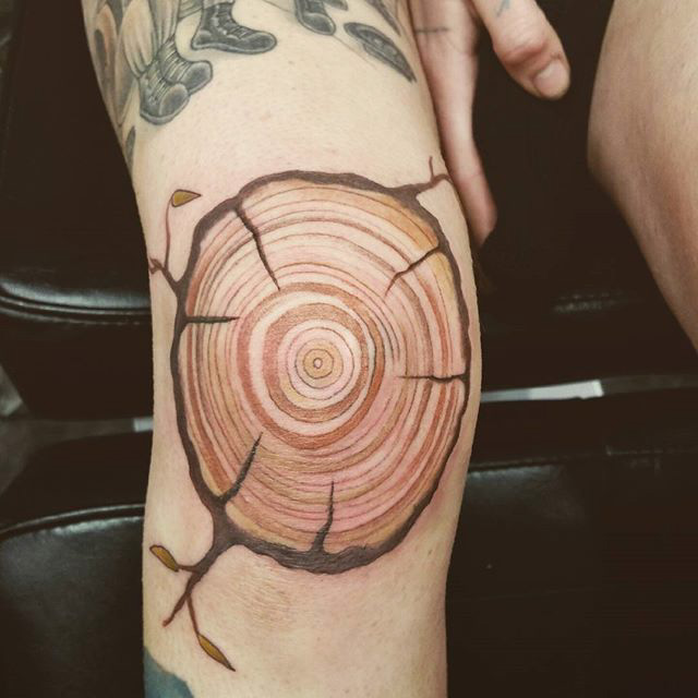 Wood Cut Knee Tattoo
