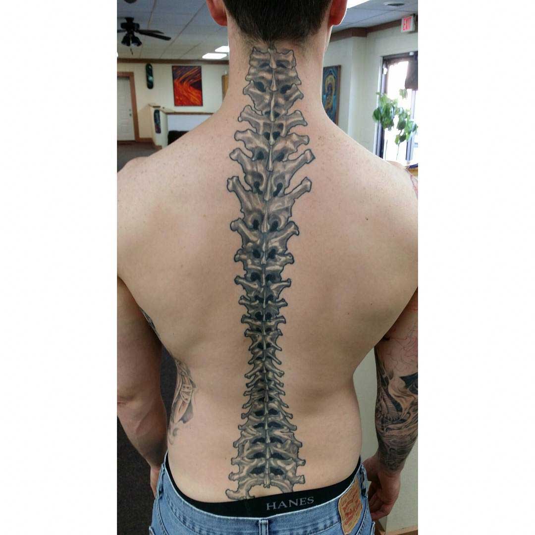 Back Spine Tattoo by nathanbauerart