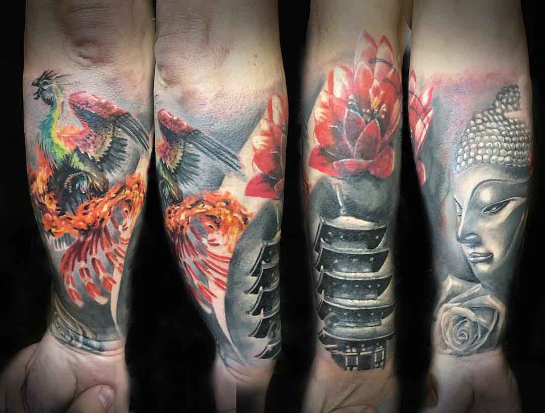 Buddha Half Sleeve Tattoo by inkedelic