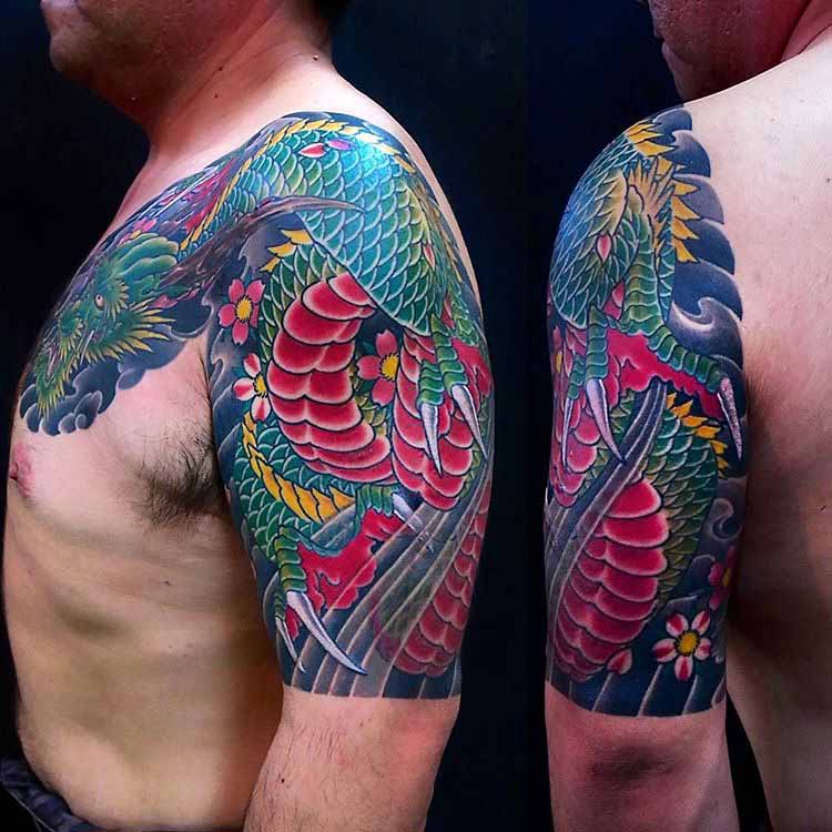 Chest Half Sleeve Tattoo Designs by kan_stroker