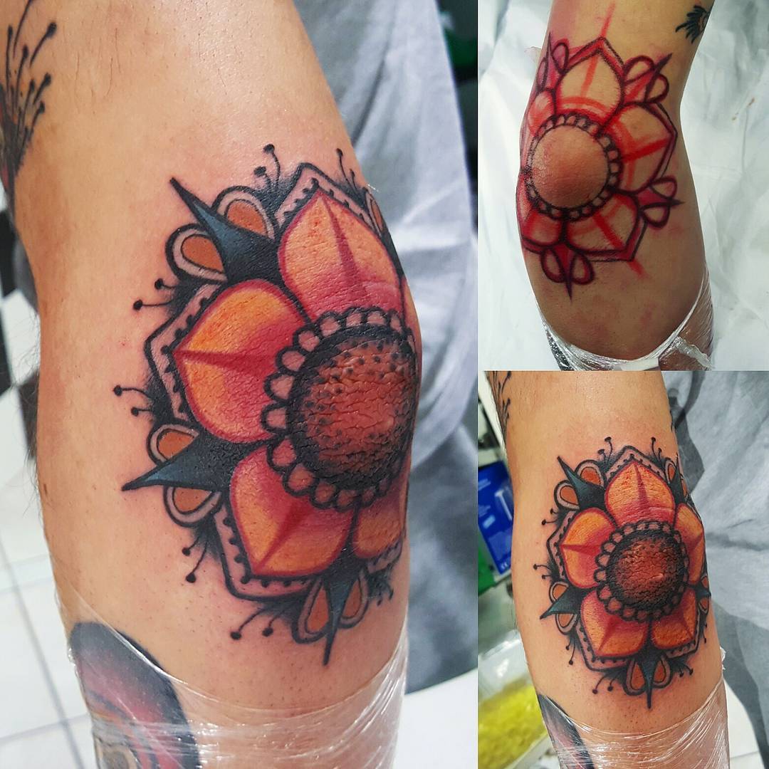 Flower Elbow Tattoo by pakotattooclassic