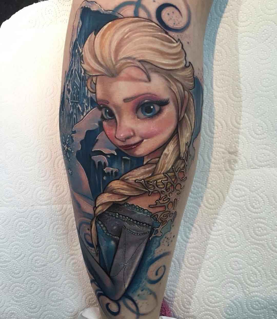 Frozen Tattoo on Calf by @ben_carlisle_tattooist