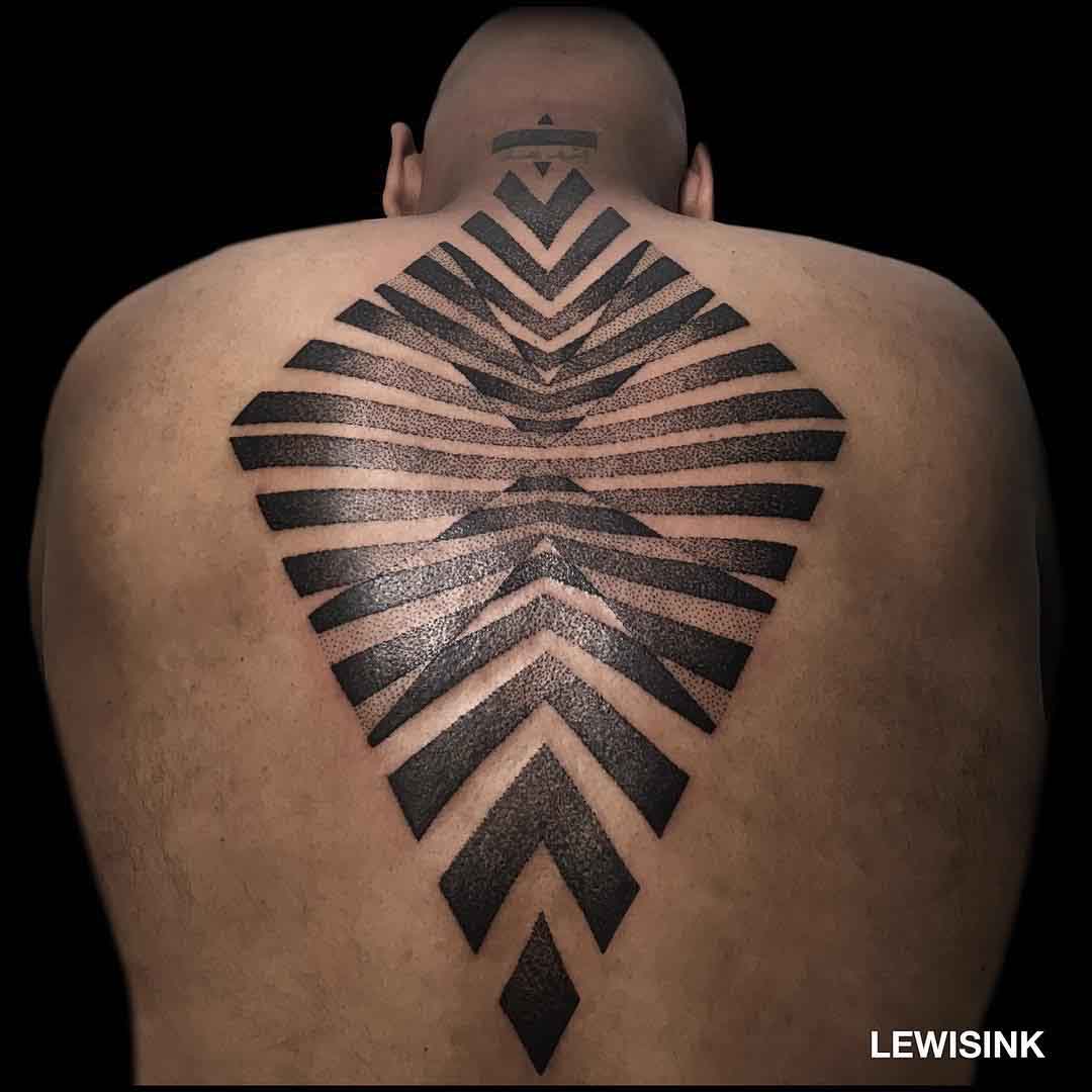 back tattoo dotwork geometrical rhombus