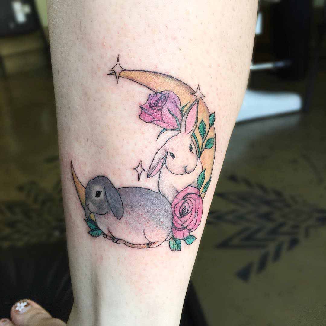 girly rabbits tattoo moon