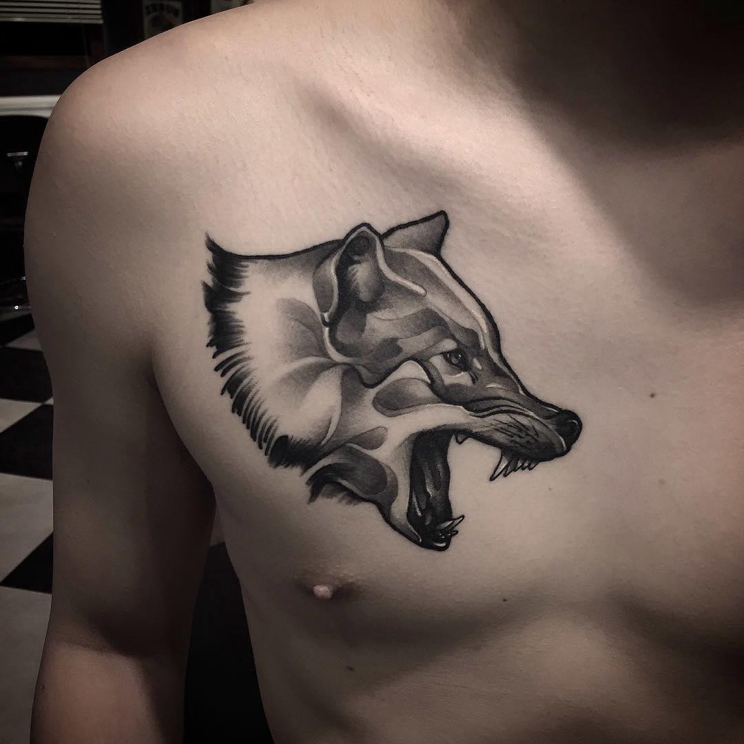 angry fox tattoo on chest